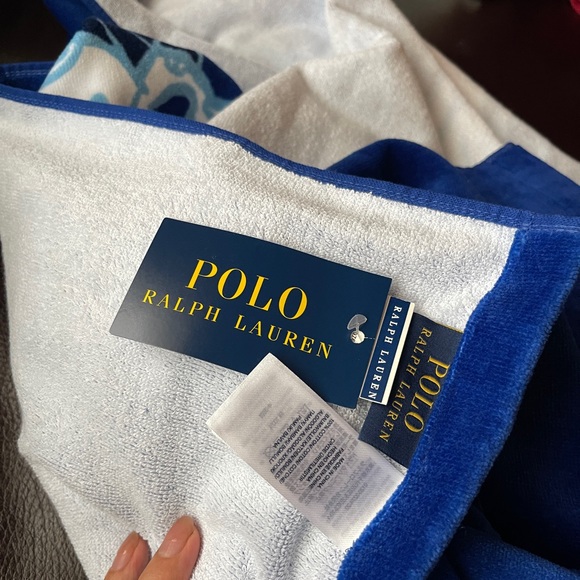 RALPH LAUREN Beach Towel 35x66 Blue Multi POLO PONY French Terry NEW $118 - Picture 6 of 6